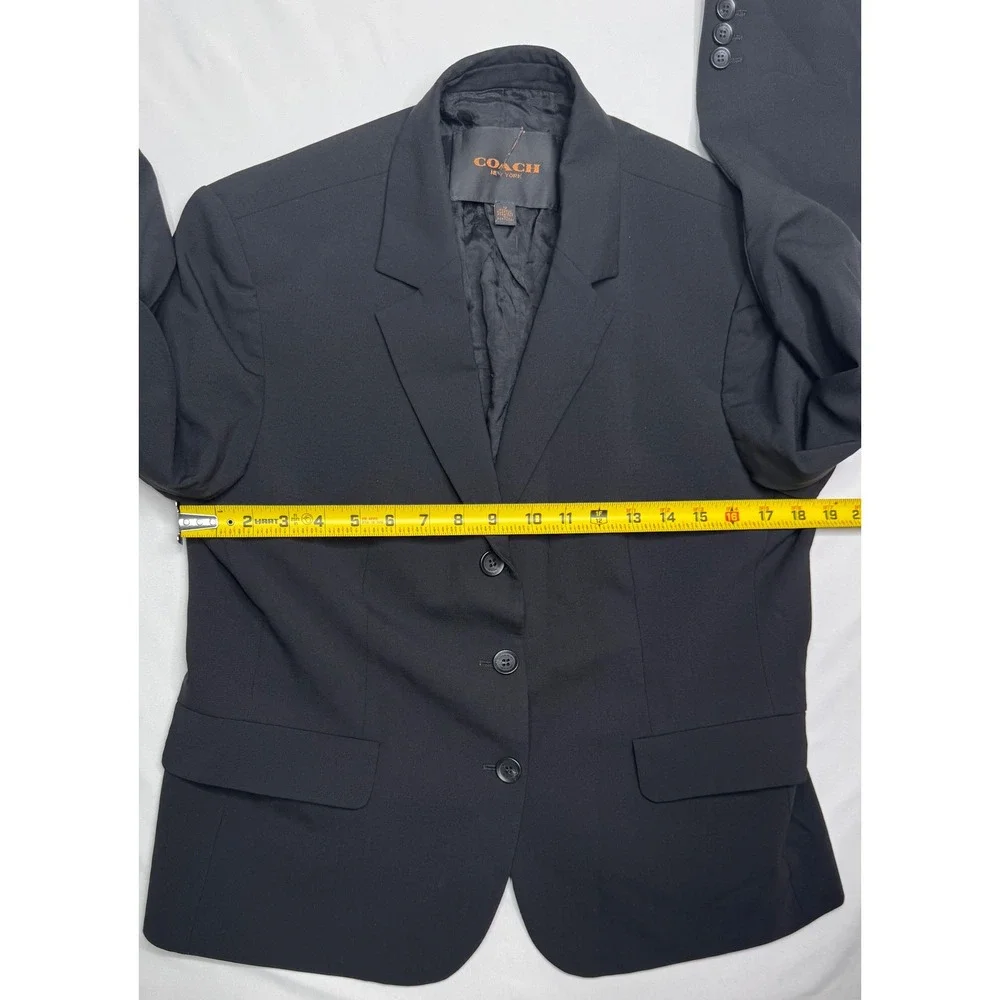 Coach New York Womens Black Wool Blend 3-Button Tailored Blazer Jacket Size 12